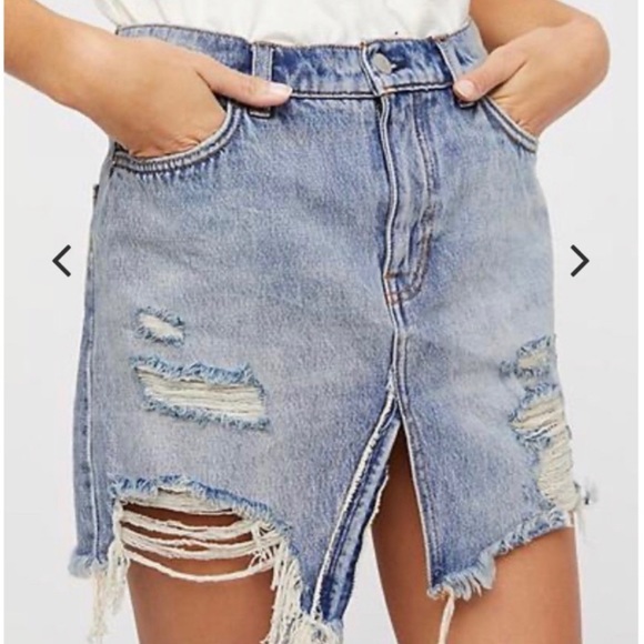 Free People Distressed Denim Skirt - Picture 1 of 8